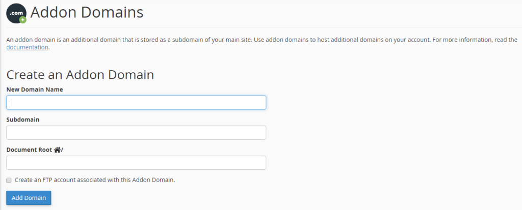 create addon domain in cpanel