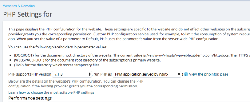 php settings for