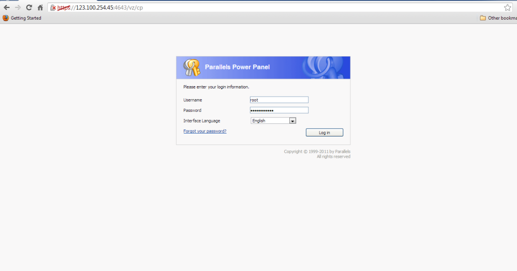 login to parallels power panel