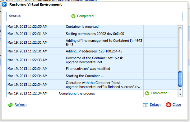 restore virtual environment completed