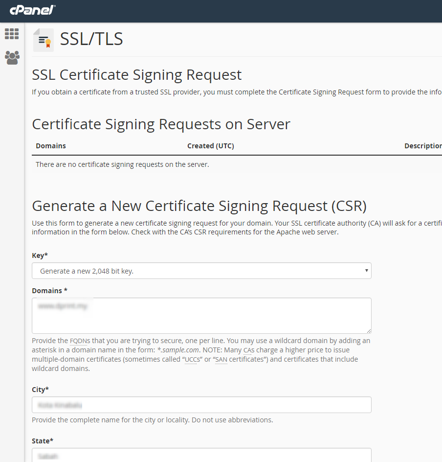 generate new certificate signing request