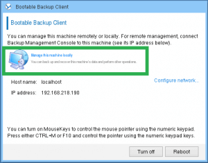 bootable backup client