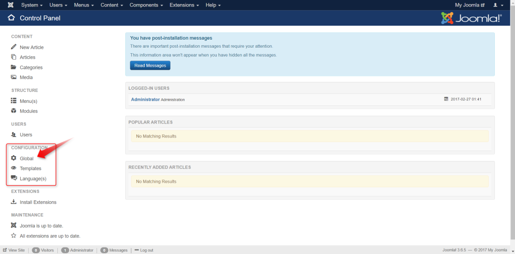 dashboard configuration