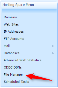 hosting space menu file manager