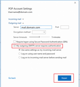 POP account settings