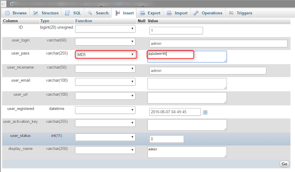 enter MD5 and new password