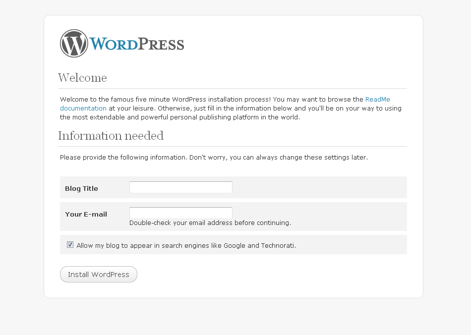 wordpress information needed