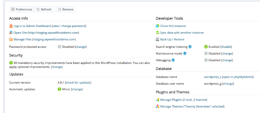 wordpress installation on staging