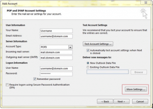 pop and imap account settings